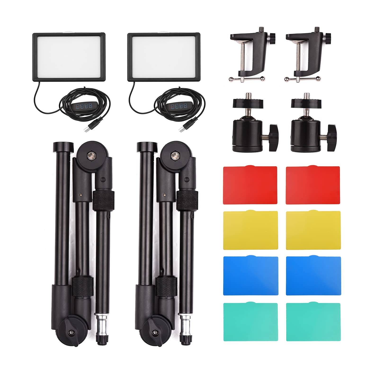 Andoer Andoer - Kit di illuminazione per videoconferenza USB, include luci video LED 3200K-5600K, dimmerabili, staffe di illuminazione pieghevoli per montaggio su scrivania, adattatore a sfera