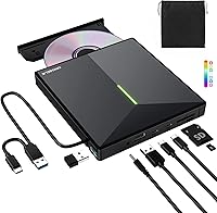 Vista 12 de Unidad externa de CD y DVD, grabadora de CD USB 3.0 con 2 puertos USB y 2 ranuras para tarjetas TF/SD, unidad de disco óptico para portátil Mac, PC