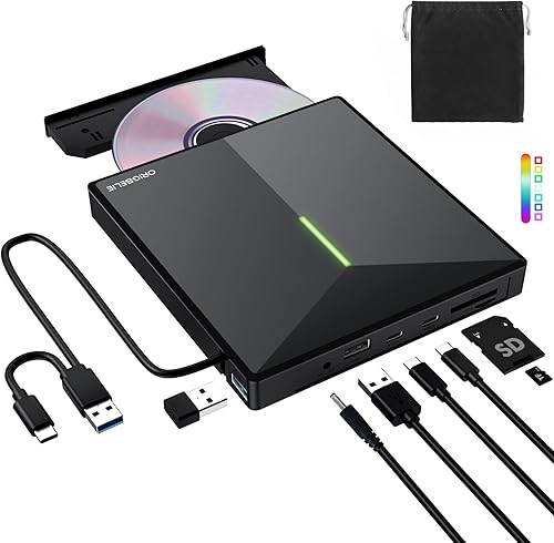 Unidad externa de CD y DVD con 4 puertos USB y 2 ranuras para tarjetas TFSD, USB 3.0 portátil CDDVD, reproductor de disco grabador para laptop,