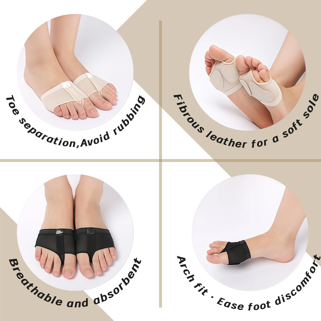 Almohadillas Antideslizantes para Baile, Protección Pies Ballet Punta Transpirables, 2 Pares
