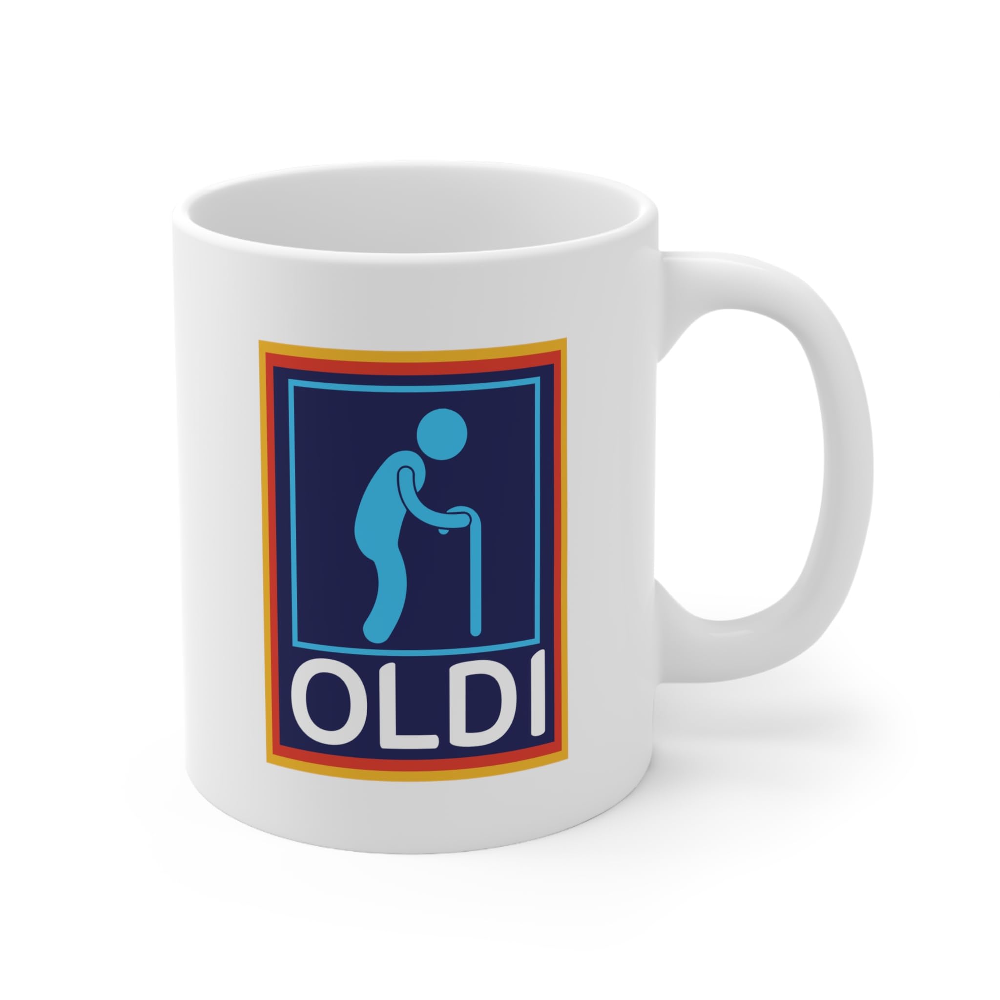 Stars and Stripes OLDI Funny Old Age Elderly Personalised Printed Coffee Tea Comical Ceramic Mug (White)