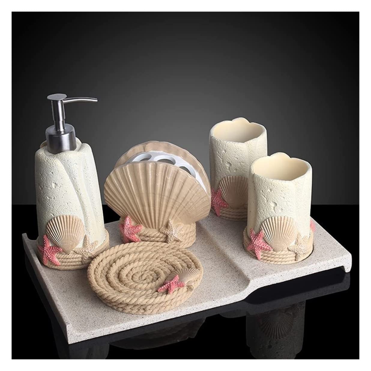 Badezimmer Set Badezimmer-Set Kreative Strandmuscheln Harz-Badezimmer-Accessoires-Set Für Bad-Dekor-Einzugsgeschenk-Bad-Set Badezimmer Zubehör Set(B)