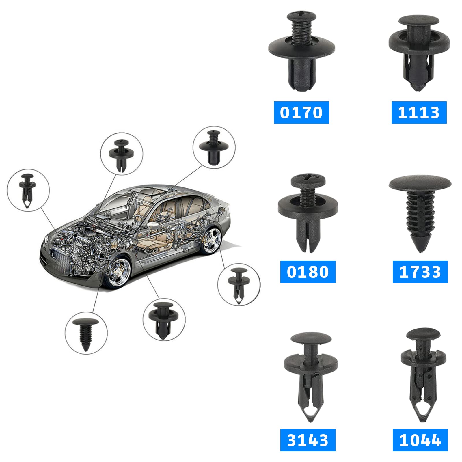 Kit 190 Clip Fissaggio Auto + 5 Strumenti Smontaggio - Per Paraurti