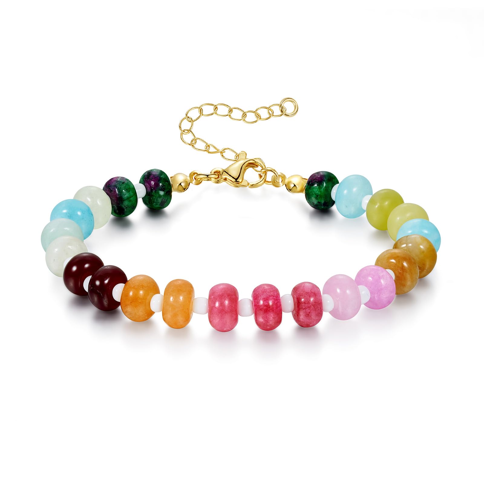 KissYan Beaded Bracelets for Women, Colorful Gemstone Boho Bead Bracelet for Beach, Natural Stone Handmade Summer Jewelry Gifts