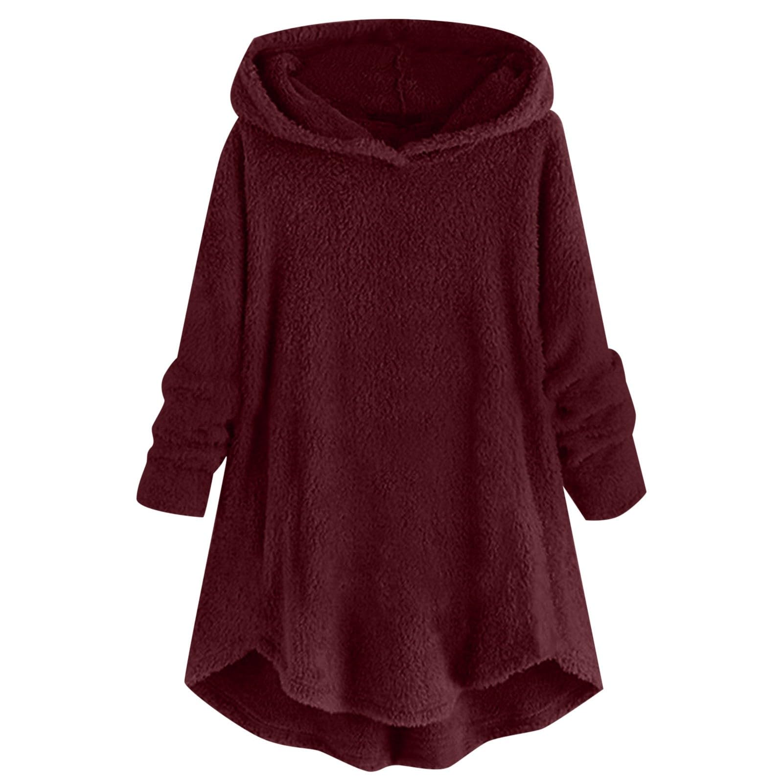 Thermo-Shirt für Damen, mit Kapuze, Fleece, Herbst/Winter | Damen Pullover Langarm Sweatshirts Lässig Weich Warm Kleid Einfarbig Lange Tops Sweater Plus Size Sweatshirt