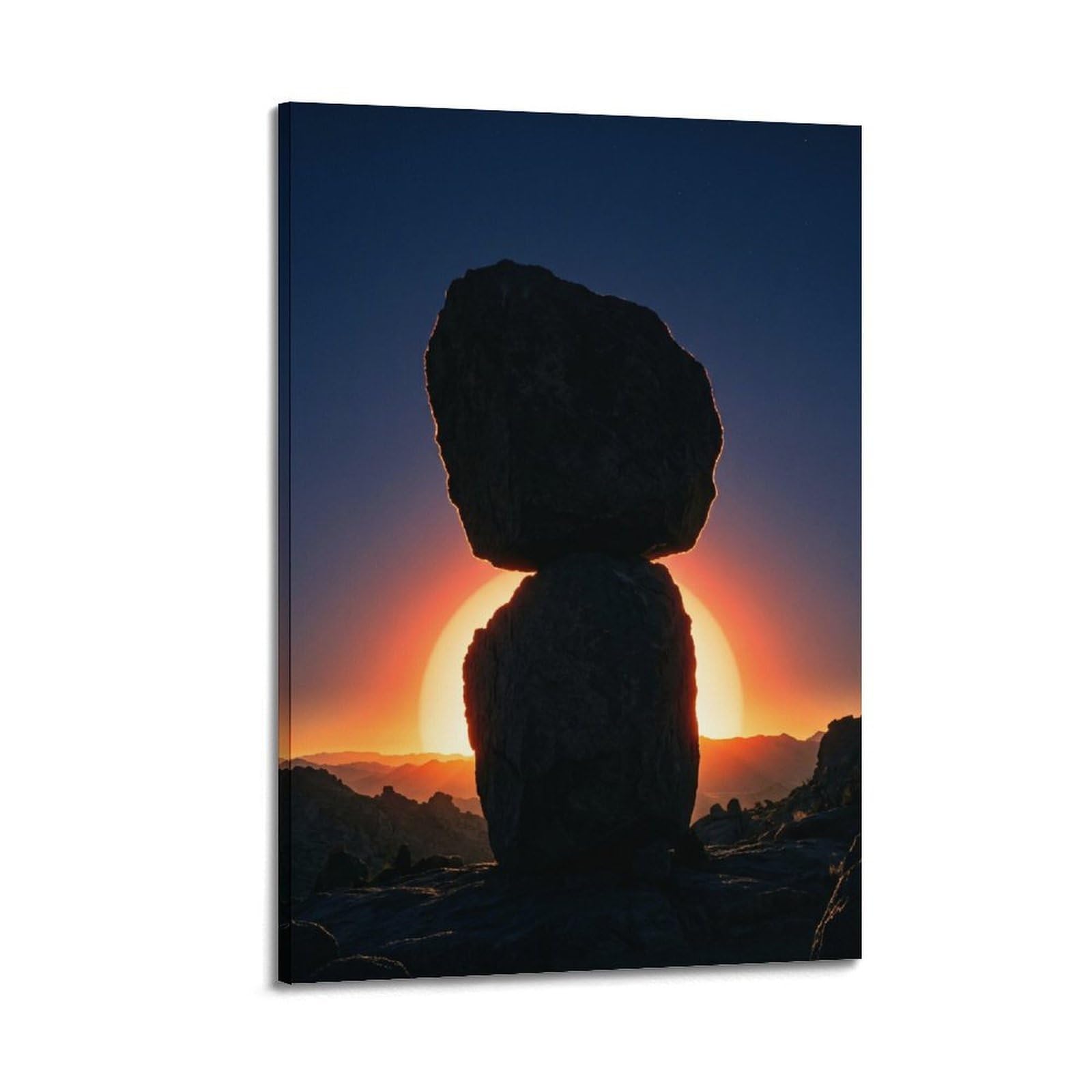 XKUGA Zen Balance Poster Red Sun Stone Silhouette Serenity Meditation Modern Decorative Canvas Prints - Ideal Wall Art for Family, Man Cave, Game Room, Boys & Girls Bedroom 24x36inch(60x90cm)