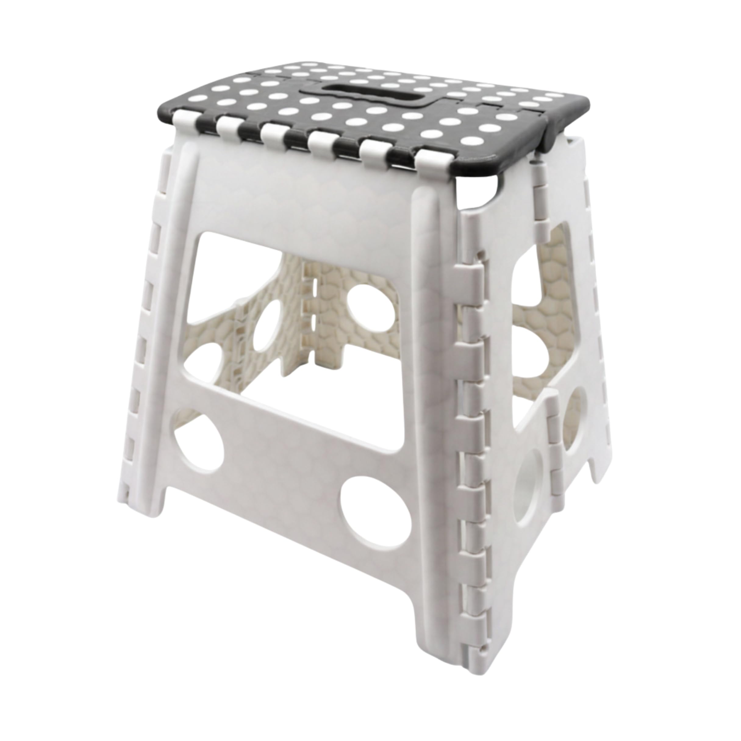 Taburete Plegable Multiusos Portátil | Plástico Ultrarresistente | Soporta 120 kg, Blanco/Gris, Blanco/Rojo, Blanco/Azul, Negro/Gris (Blanco-con-Tapa-Gris, 39cm-29cm-22cm)