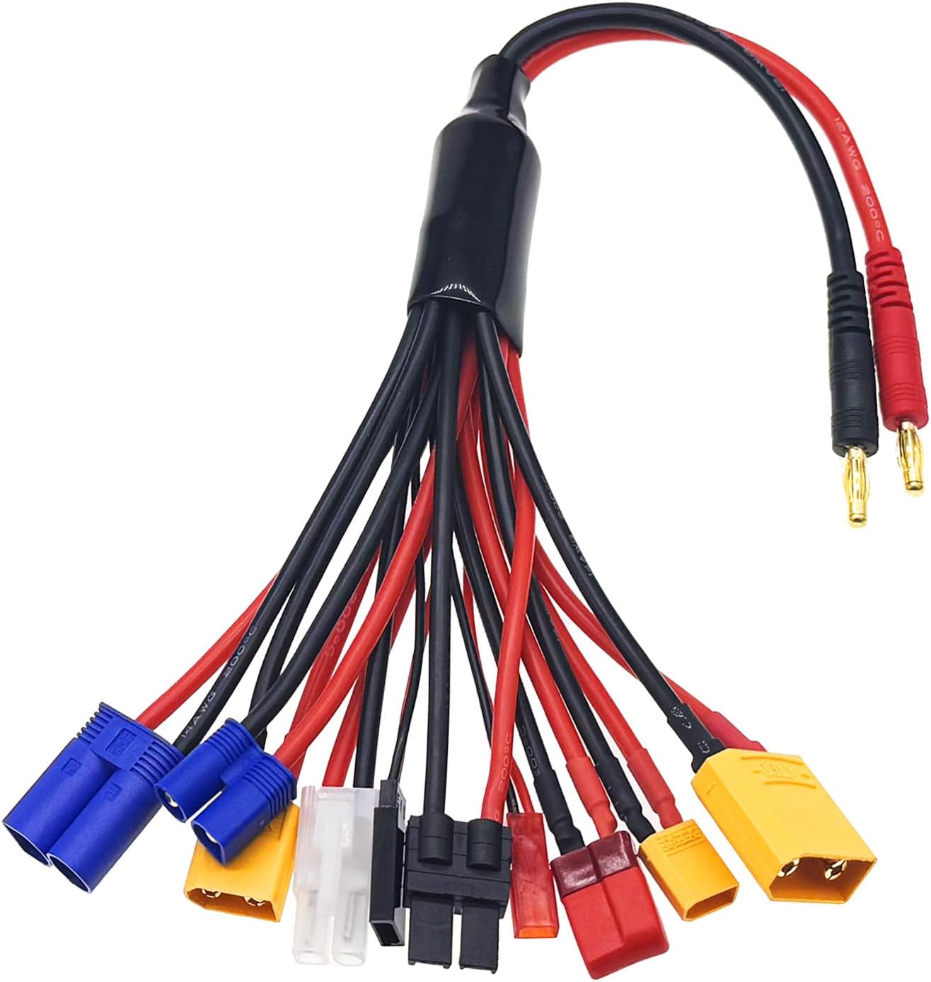 RC Battery Charger Adapter Leads 10 in 1 Multi Splitter Connector Wire Cable with 4.0mm Banana Plug for TRX, T-Plug, Tamiya,Futaba, JST, XT90,XT60,XT30,EC3,EC5