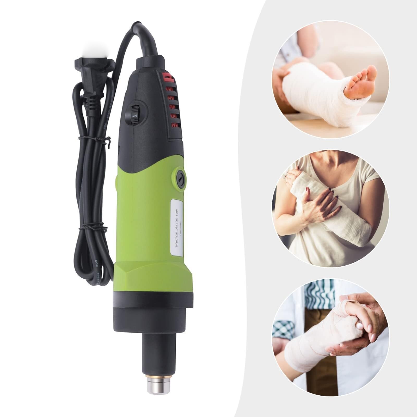 Cortador de yeso médico eléctrico de 12500 rpm con 3 hojas de sierra, 6 velocidades ajustables, herramienta ortopédica de extracción de yeso con caja de aluminio para hospital y clínica