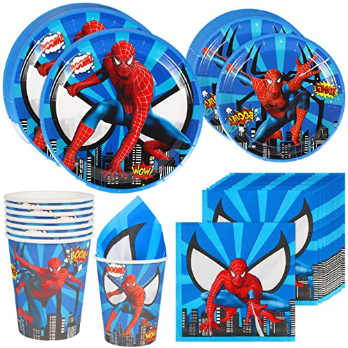 Vaisselle de Fête Spiderman, Spiderman L'ensemble de décoration d'anniversaire, Set de Vaisselle de fête Assiette Tasse Serviettes, fête d'anniversaire d'enfant Cover