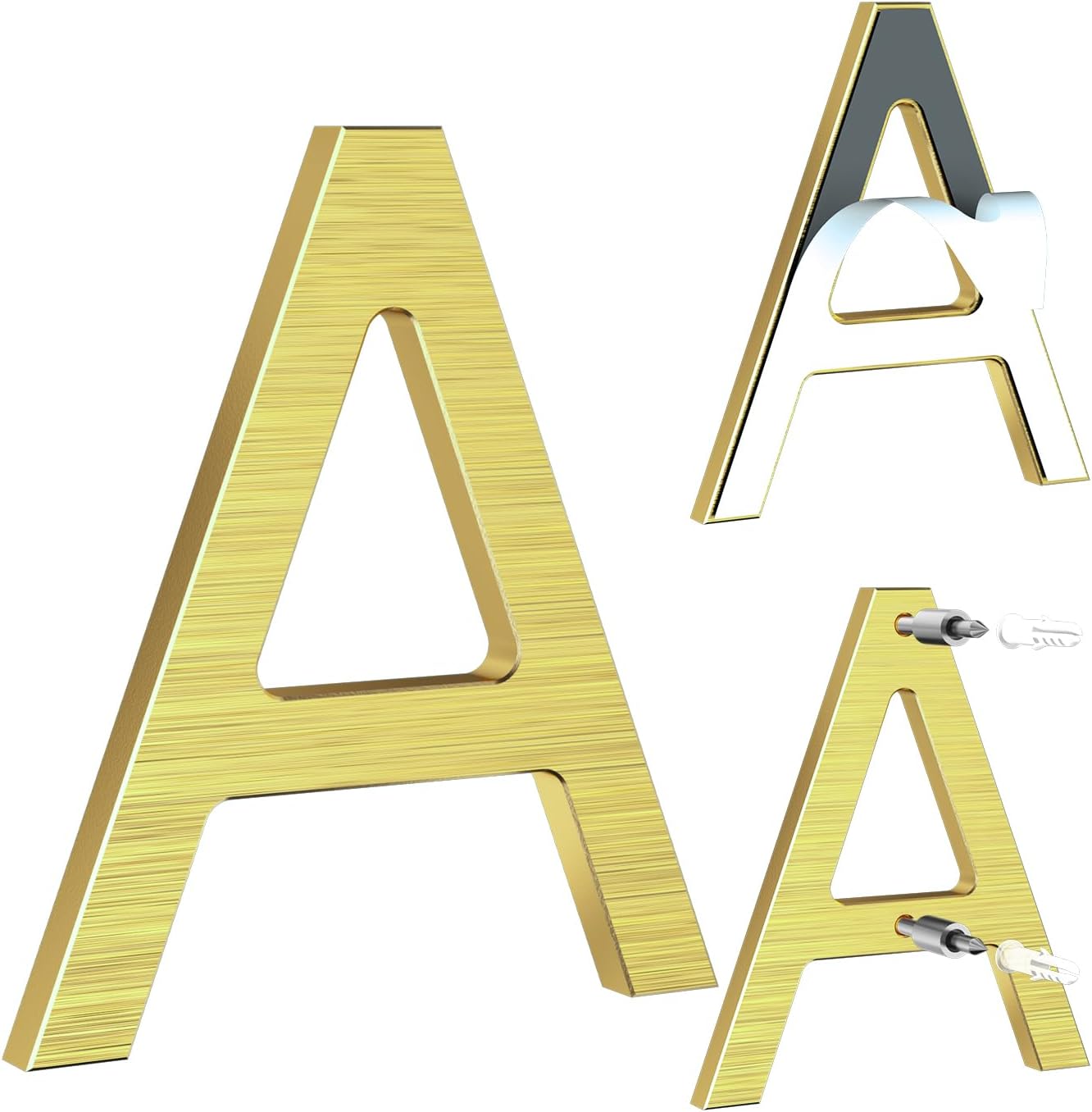 5 Inch Self adhesive letters,Address Numbers for House, Modern Anti-Rust Weatherproof Aluminum Metal Letters, Gold Mailbox letters and numbers for outside Garage Gate Apartments Office Room (A)