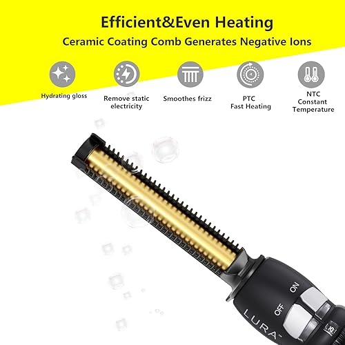 Miniatura 2 de Lura Alisador profesional de raícesborde, peines de prensado de 200-500 F para cabello negro, peine caliente eléctrico para mujeres de cabello grueso