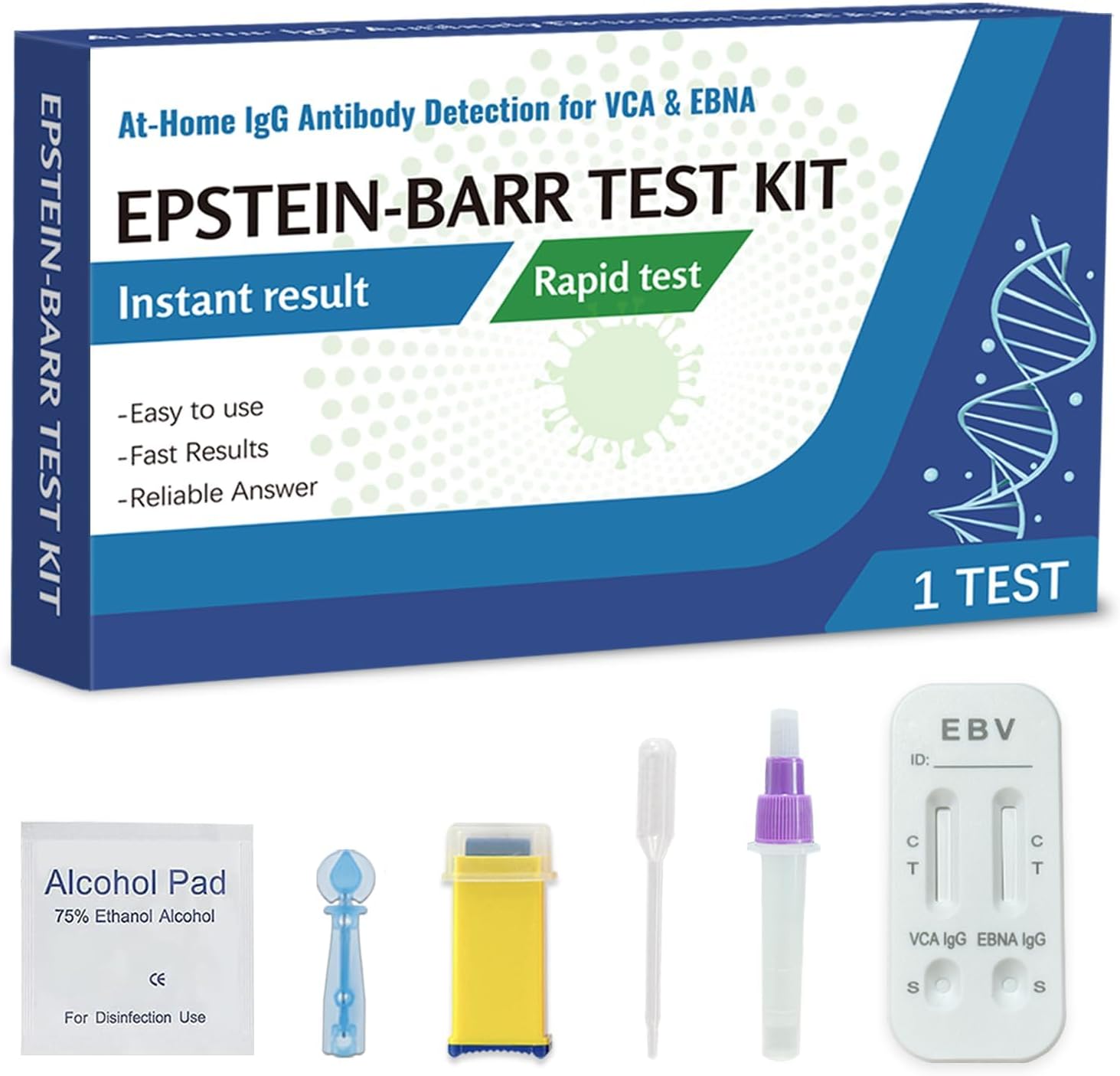 Epstein-Barr (EBV) Test Kit at-Home – No Need for a lab Visit– Detects IgG Response to VCA & EBNA (for in Vitro Diagnostic Use Only), Finger-Prick Sample.