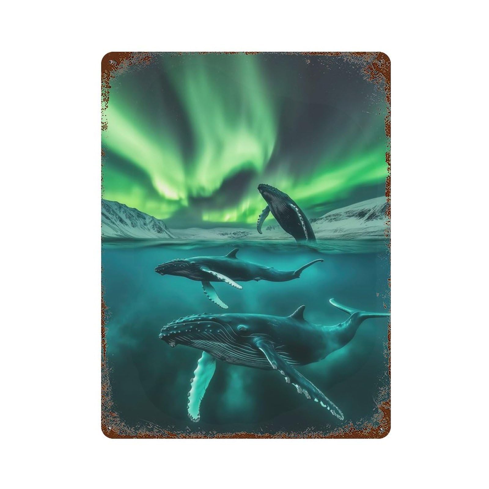 Humpback Whales Northern Weathered Tin Sign 15.7"x11.8", Classic Wall Plaque for Patio, Garden Room And Bar Decor