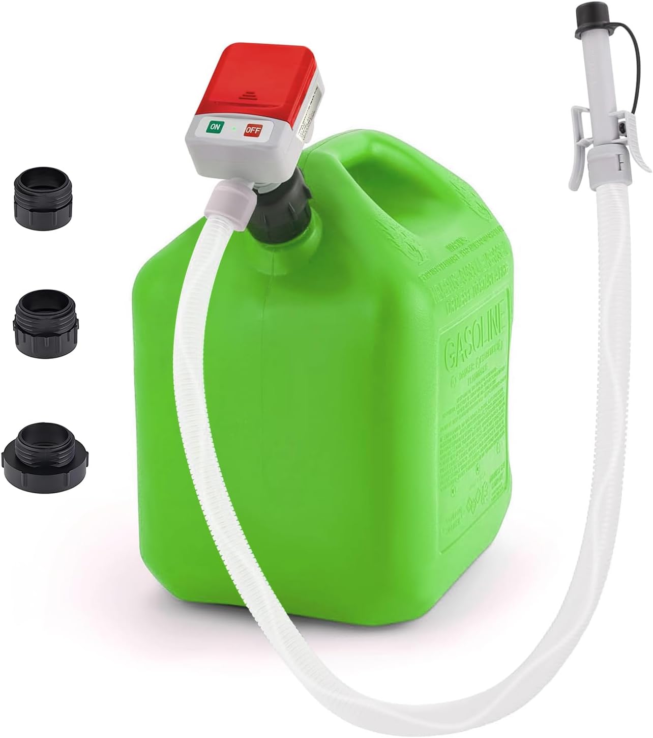 Fuel Transfer Pump Battery Powered with Auto-Stop Sensor, Leak Protection (3.2 GPM), 58inch Long Hose, Universal Adapter Fits Most Size Gas Cans for Gasoline Diesel Fuel Liquid