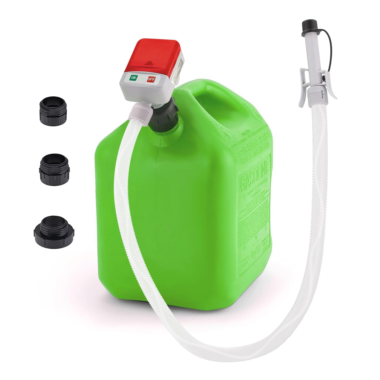 Fuel Transfer Pump Battery Powered with Auto-Stop Sensor, Leak Protection (2.4 GPM), 58inch Long Hose, Universal Adapter Fits Most Size Gas Cans for Gasoline Diesel Fuel Liquid
