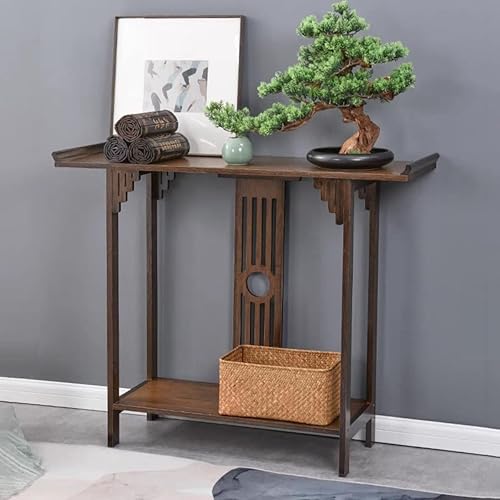 Miniatura 6 de Gdrasuya10 Mesa de sofá consola de bambú de nogal de 40 pulgadas, mesa de sofá vintage, mesa de consola estrecha y larga, estilo japonés, mesa de
