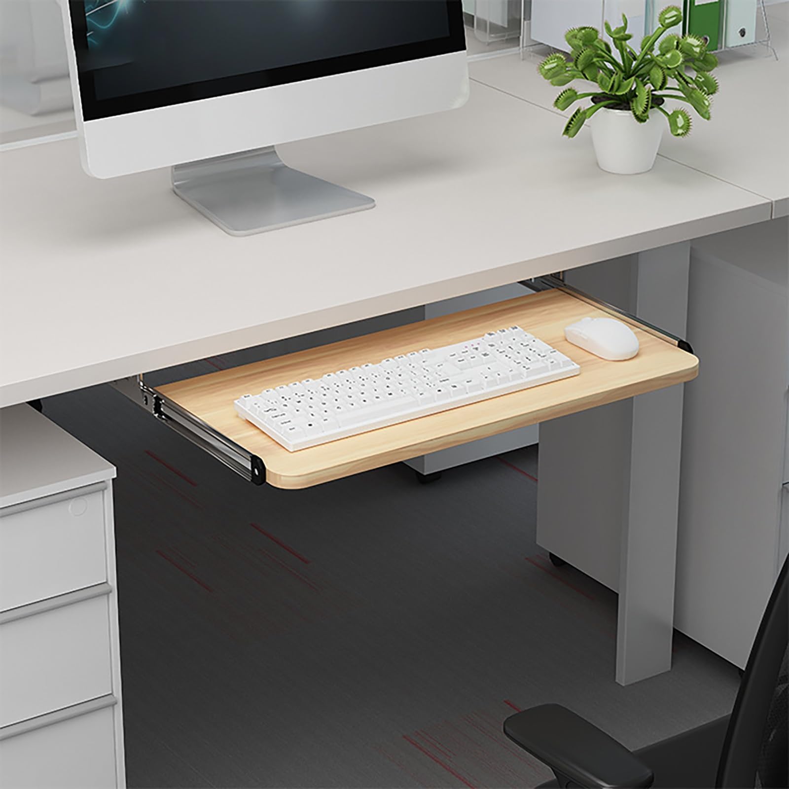USFJATI Keyboard Tray Under Desk, Slide Out Computer Drawer Desk, Out Silent Slide Rail Computer Drawer, Ergonomic Sliding Under Desk, for Home Office Workstations(Oak,52 * 25CM/20 * 10IN)