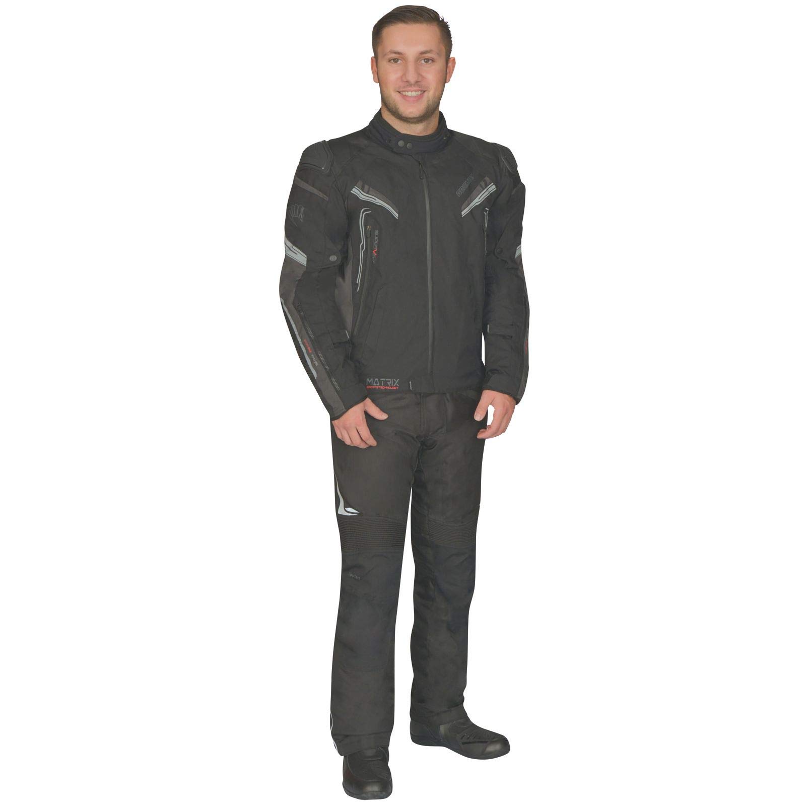 Germot Herren Motorrad-Textiljacke Matrix, wind- und wasserdicht, Blouson, schwarz/grau, 2XL
