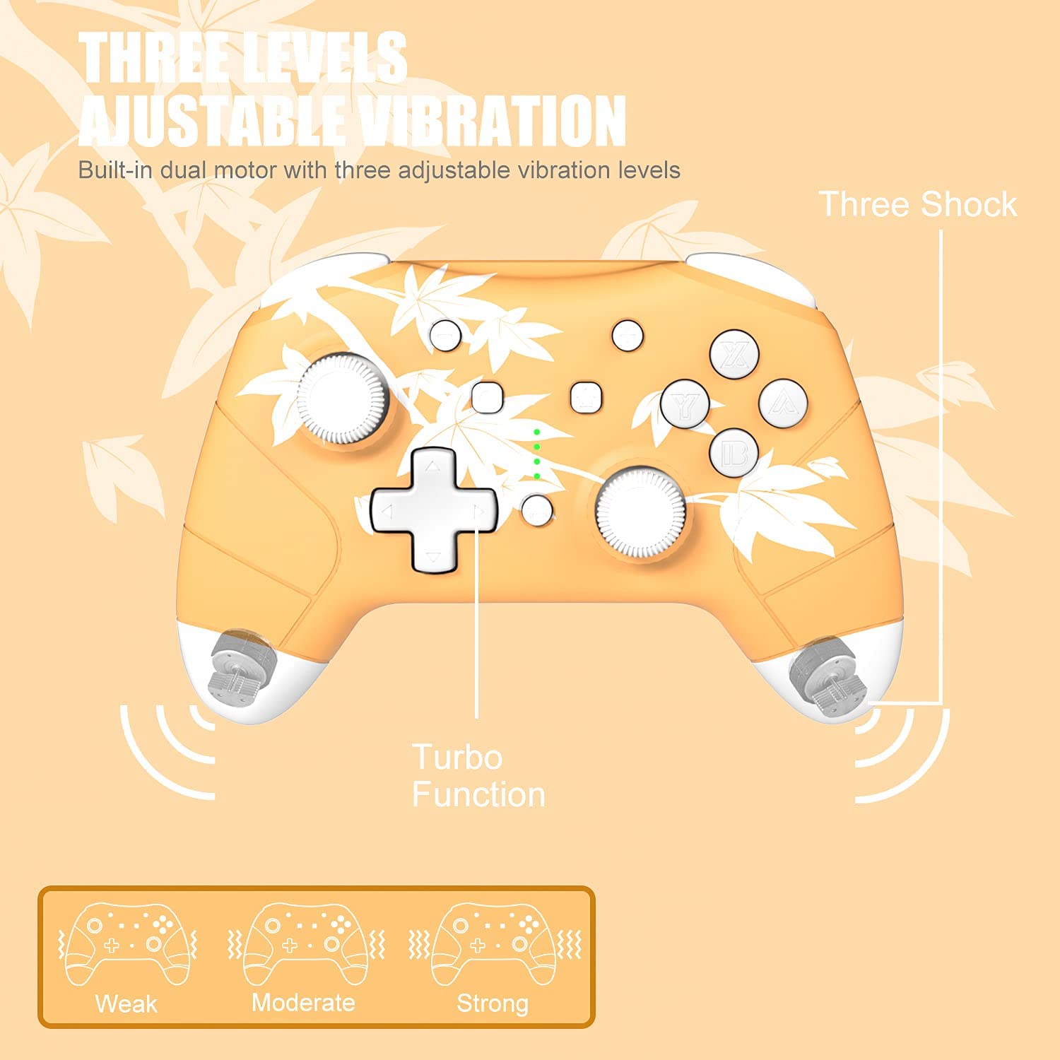 Mytrix Wireless Controller for Nintendo Switch/Switch 2/Lite/OLED, Cute Pro Controllers with Wake-Up, Headphone Jack, Auto-Fire Turbo, Motion, Vibration, Maple Leaf Orange - Image 4