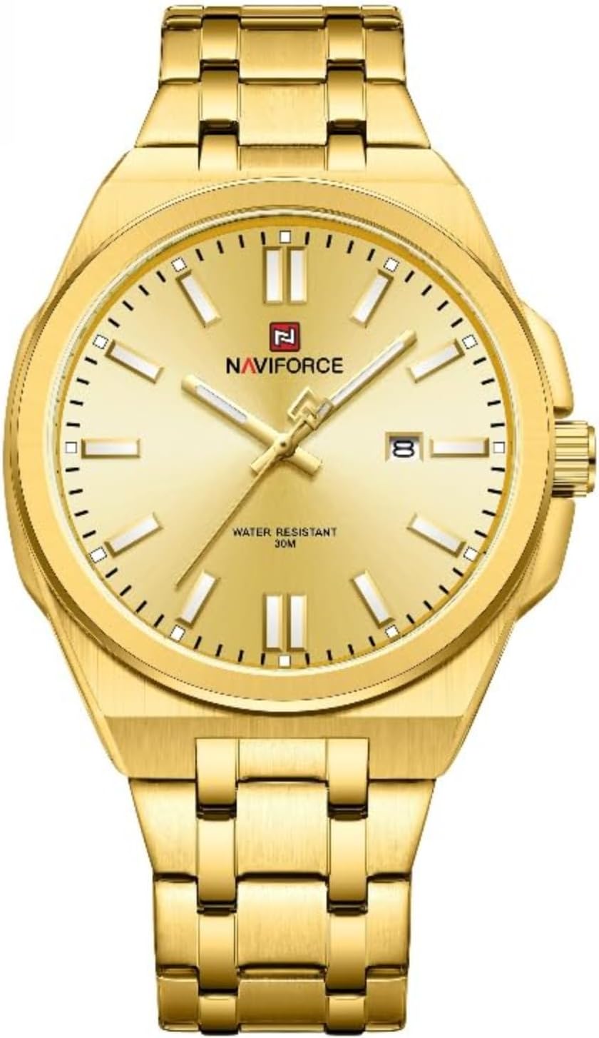 9226 Mens Luxury Watch Business Classic Gold Stainless Steel Strap Men Waterproof Watch Date Calendar Night Light, gold, Glam