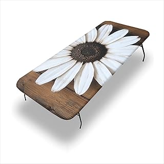 Table Skirt for Folding Tables, Daisy on Wood Rustic Wood Pattern Printed on Polyester Picnic Table Cover, for Holiday Family Banquet and Patio Use, 4FT 24"x48"