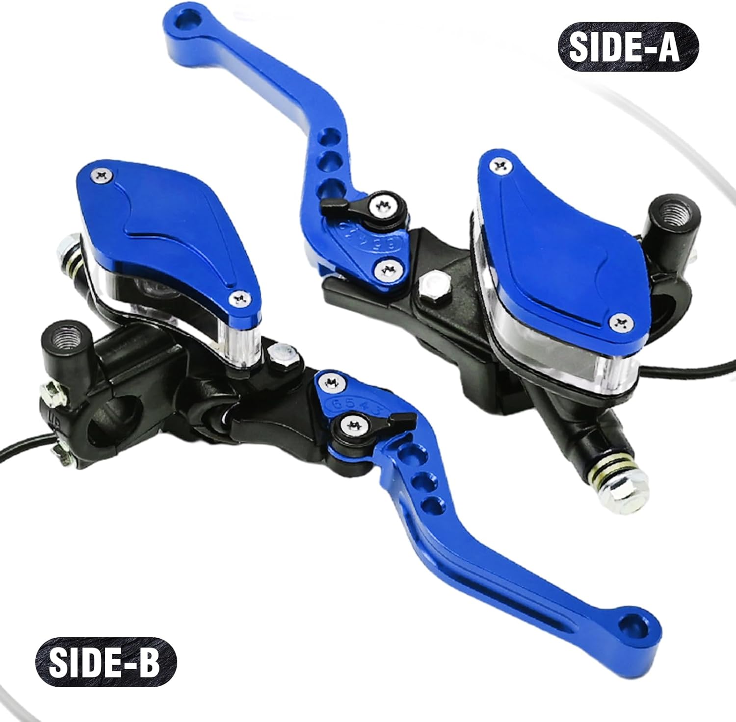 MDEOOSKY 2 Pcs 7/8" 22mm Motorcycle Brake Clutch Pump Lever with Dual Hydraulic Master Cylinder Reservoir Replacement for Honda Yamaha Kawasaki Suzuki Harley Models Ranging from 50CC to 300CC, Blue