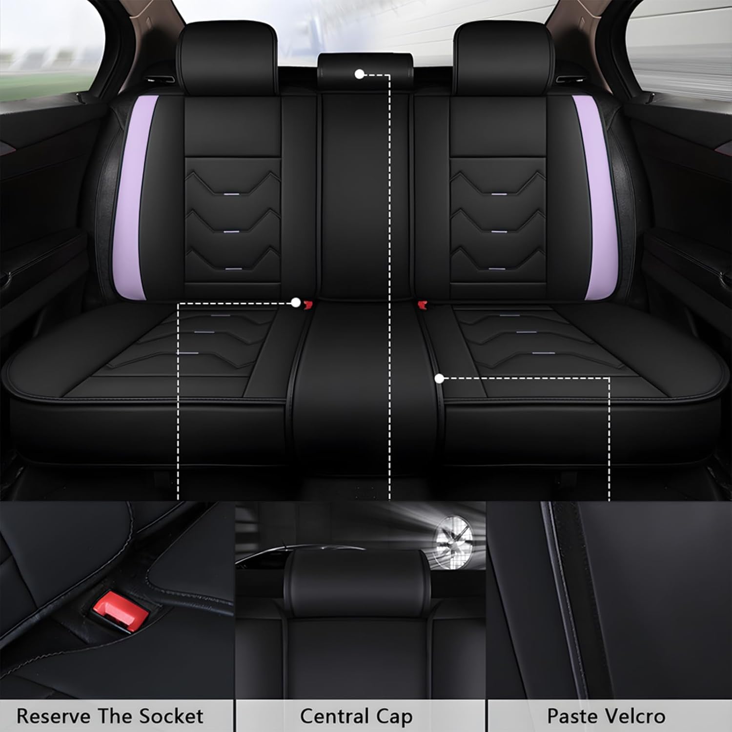 otoez Leather Seat Covers for Car Full Set, 5 Seat Car Seat Cover, Waterproof Automotive Seat Covers, Universal Seat Protector for Most Cars SedensTrucks SUVs (Black&Purple, No Pillows)