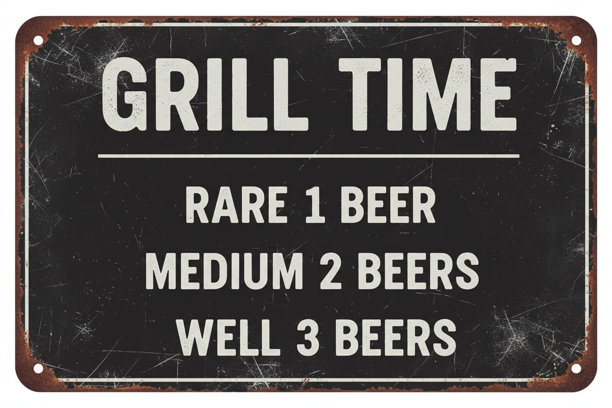 Grill Time Rare 1 Beer Funny Tin Sign, 8x12 Inch