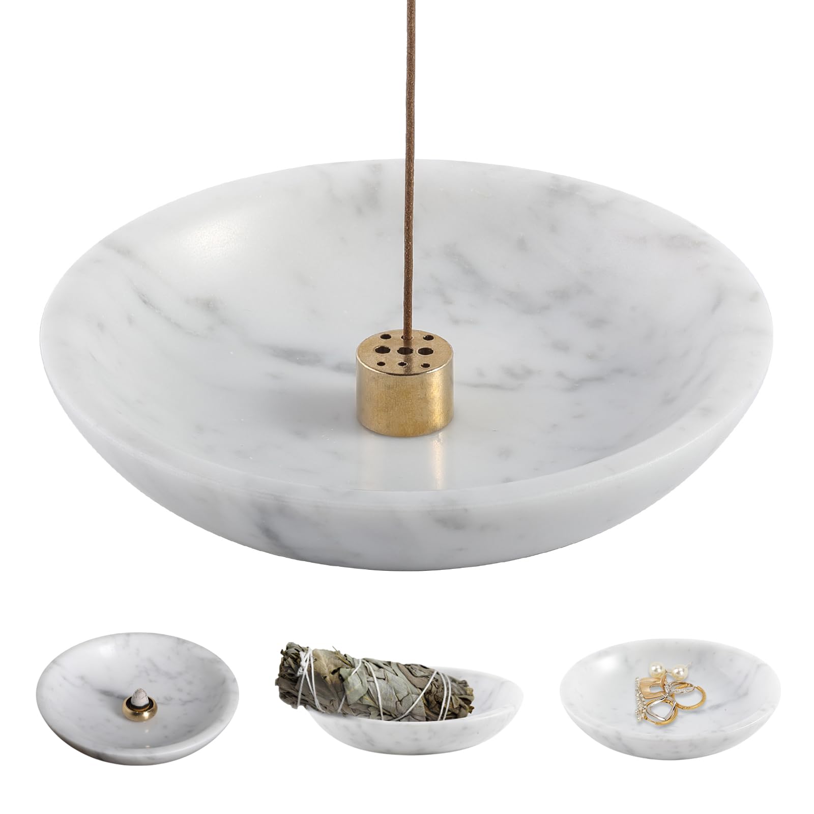 Koville Italian Carrara Marble Incense Holder, Upgraded 6" Incense Holders for Sticks, Sturdy Incense Burner Ash Catcher, Ideal for Meditation,