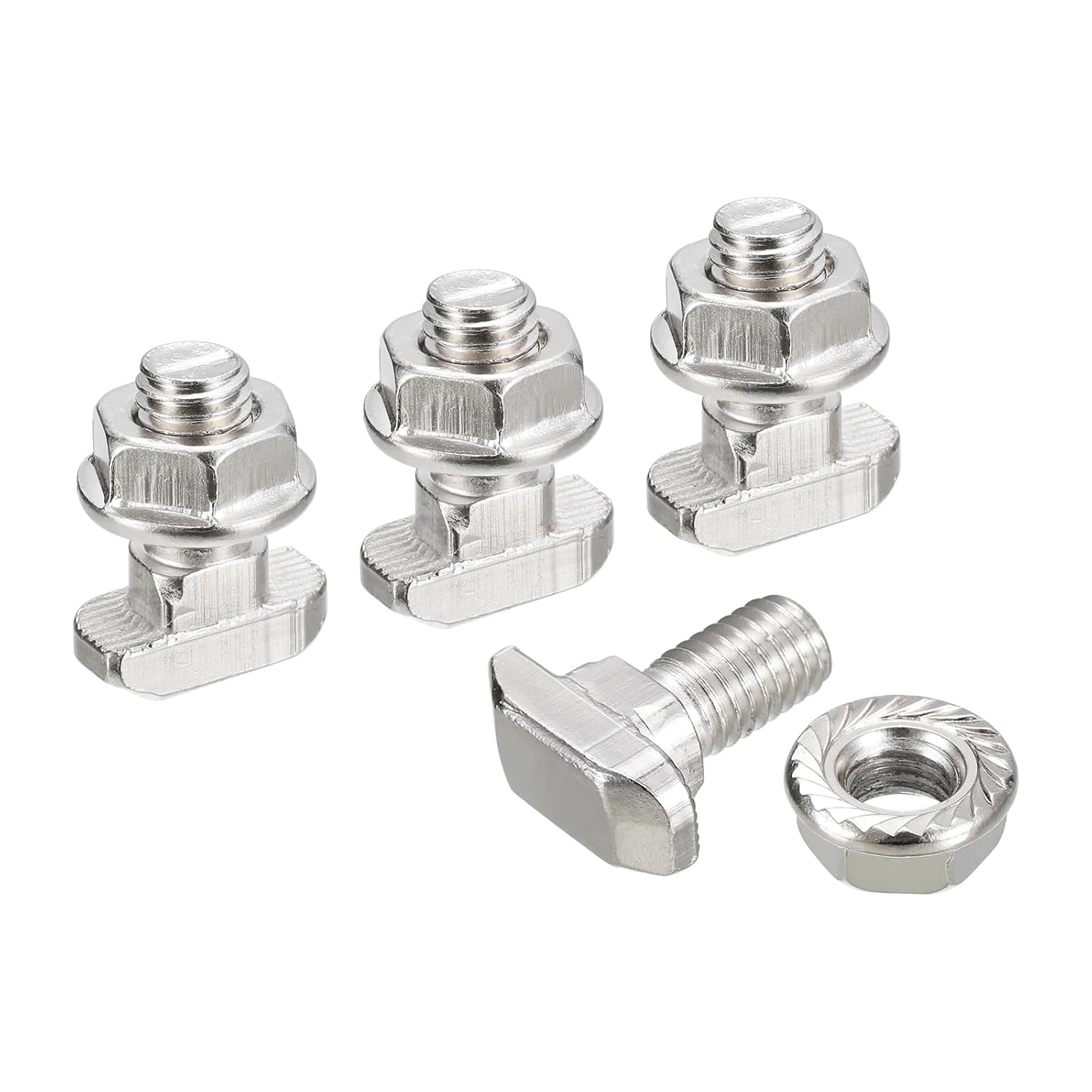 uxcell M8x25mm T Slot Drop-in Bolt and M8 Hexagon Flange Nut Set, 40 Sets Hammer Head T-Bolt T Shape Stud Sliding Screw for 40 Series Aluminum Profile