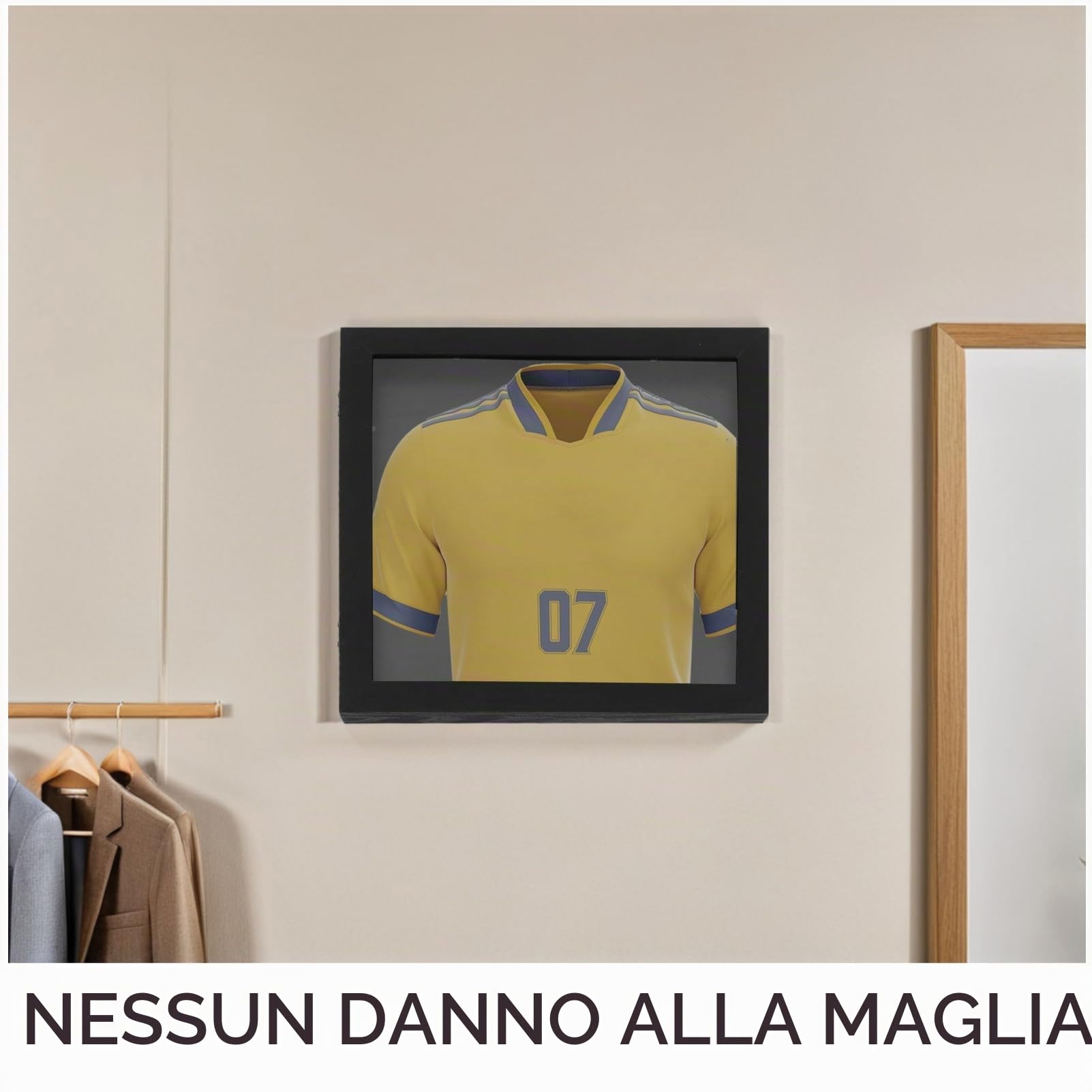 Cornice per Maglie da Calcio Nera 13x13 in Legno, Espositore Maglie Calcio