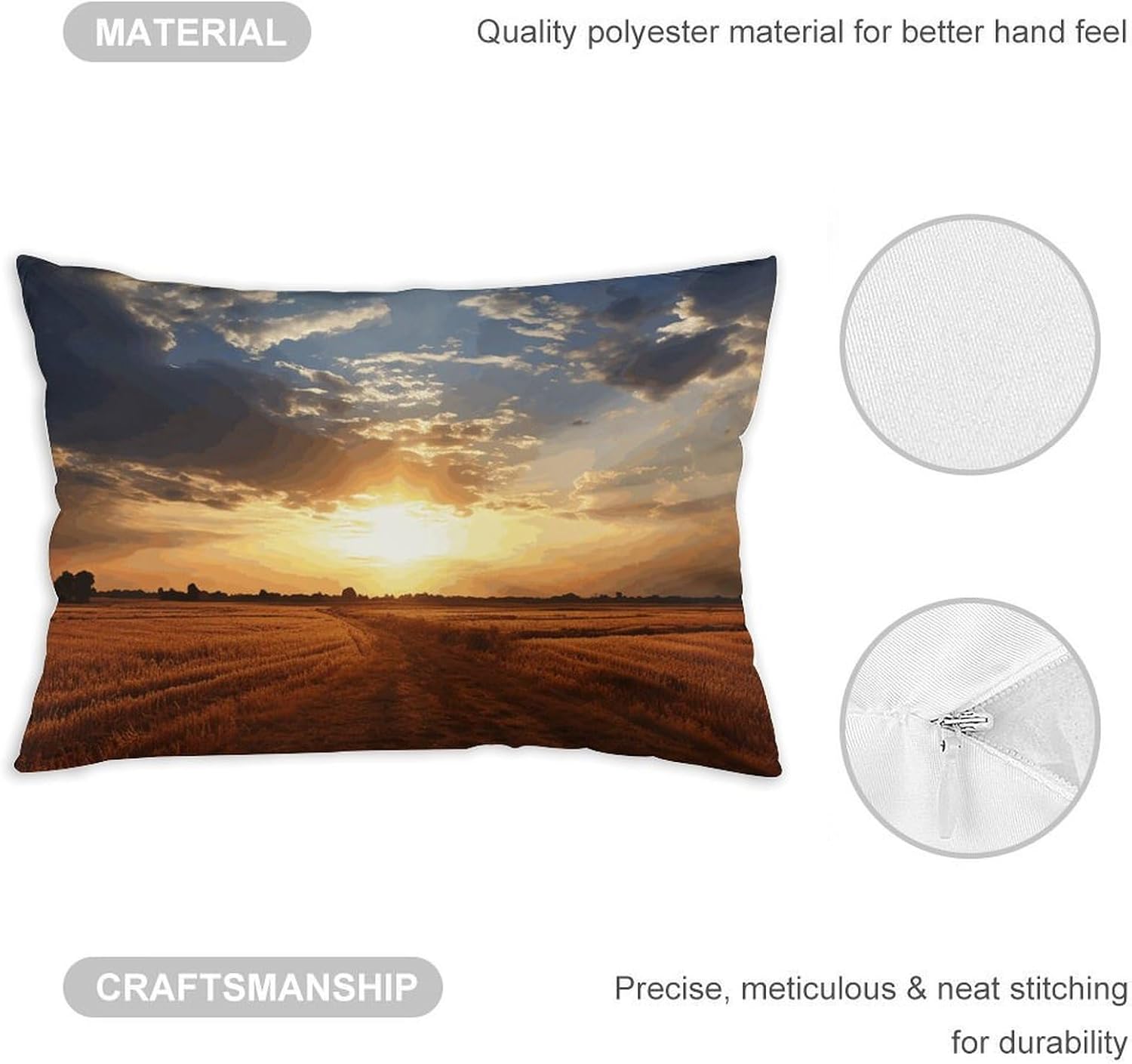 Field Sunrise Pillow Cases Queen Size Set of 1 Soft Comfortable Throw Pillows Covers Decorative Pillowcase with Zipper Bed Cushion Covers for Couch Sofa Bedroom 12 "x20
