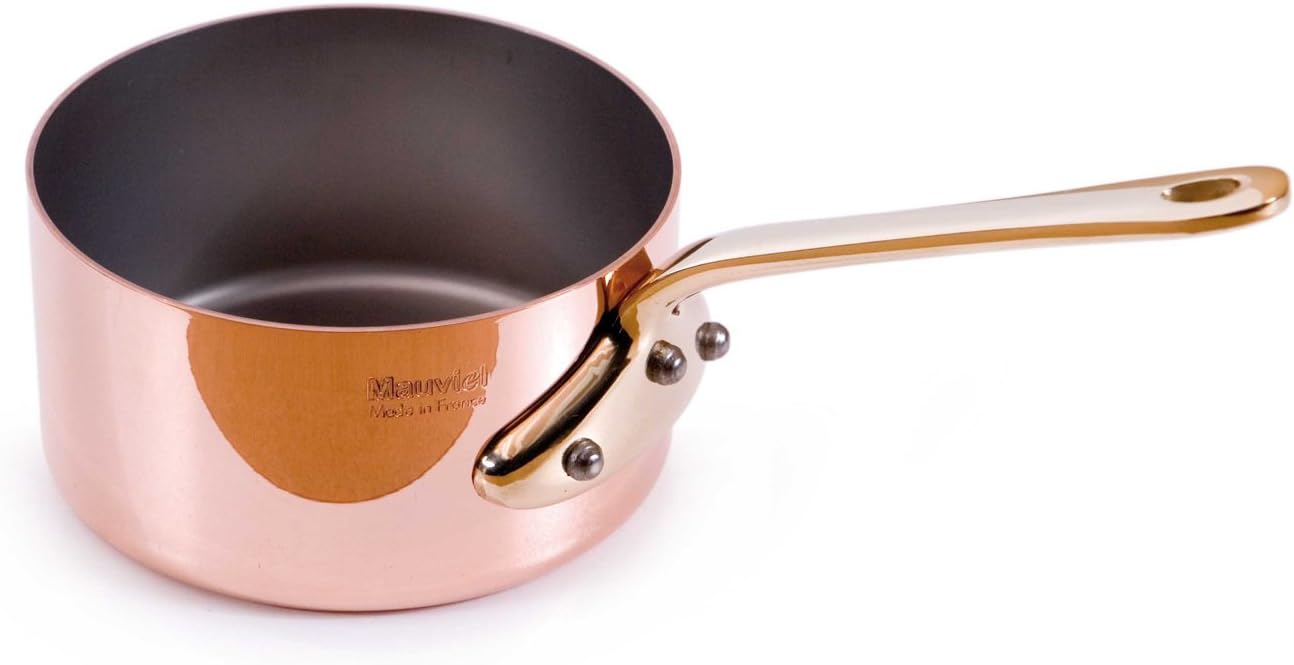 Mauviel M'Minis Polished Copper & Stainless Steel Sauce Pan With Brass Handle, 3.5-in, Made in France