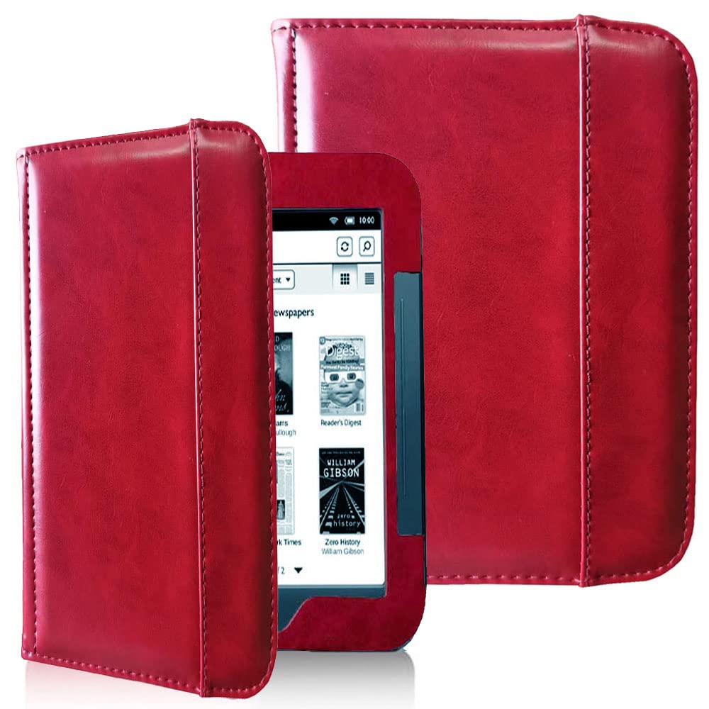 Fesar Barnes & Noble Nook Simple Touch eBook Reader GlowLight Cover Case, Folio Premium PU Leather Pocket Cover for Nook 2 & 3 Ebook Case (Wine Red)-image-10