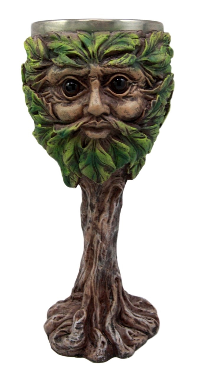 Ebros Gift Whimsical Chibi Forest Spirit Greenman Wine Goblet Beverage Chalice Cup Figurine 6oz Mythical Legends Merlin Celtic Folklore Green Earth Gaia Deity Drinkware Barware
