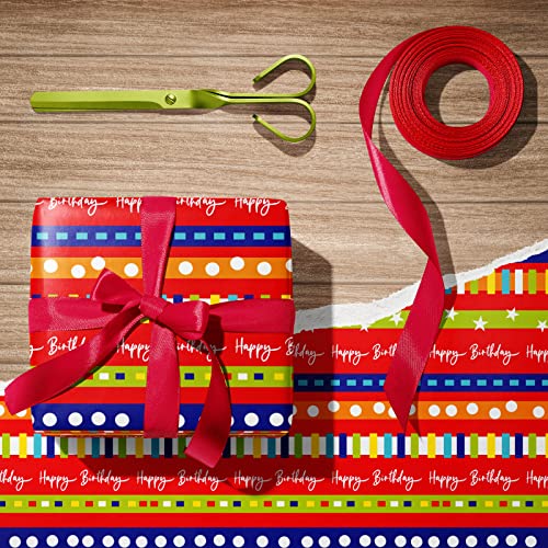 GIOLAINY Birthday Wrapping Paper for Kids Boys Girls Adults - Gift Wrapping Paper with Bright \"Happy Birthday\" Words, Blue Stripes and Star Design - 8 Sheets (20*29 Inch per Sheet), Recyclable, Easy to Store, Not Rolled - Thumbnail 7