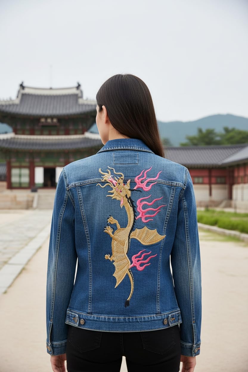 Flying Korean Dragon Embroidered Patch 6.26" x 5.28" – Legendary Mythical Iron-On or Sew-On Design, Made in USA