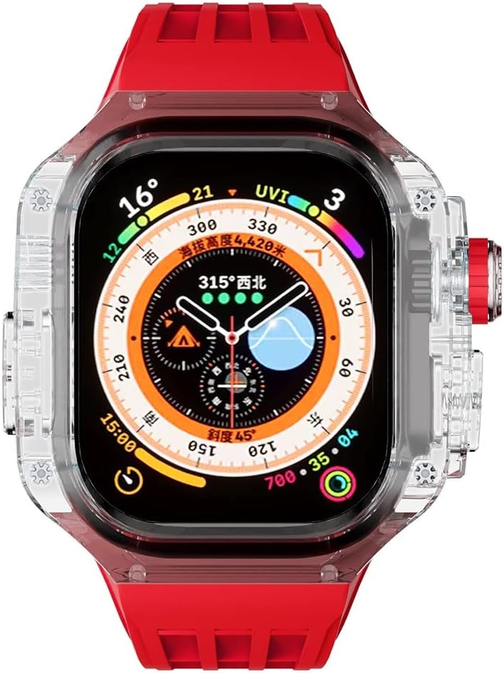 CZKE Transparent Case for Apple Watch Band Ultra 49mm Modification Kit Case Fluororubber Strap for IWatch Series 49mm Metal Buckle