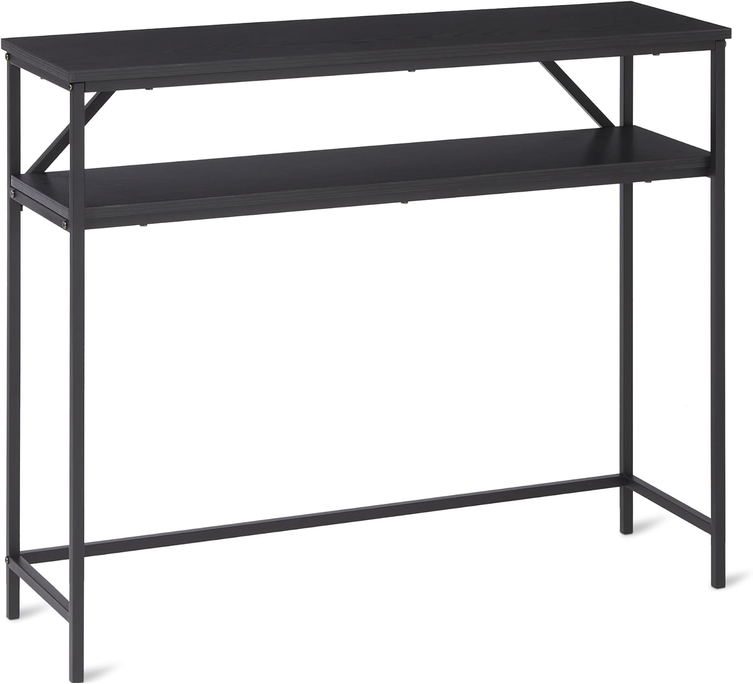 Amazon Basics Rectangular Console Table with Storage Shelf, Steel Frame, Oak Finish, 39.4"W x 31.5"H x 11.8"D