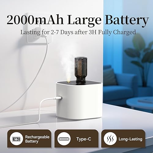 Miniatura 4 de Difusor de aceite esencial sin agua con pilas, ciclo estrella, 3 modos de niebla, difusor inalámbrico para escritorio de 400 pies cuadrados para