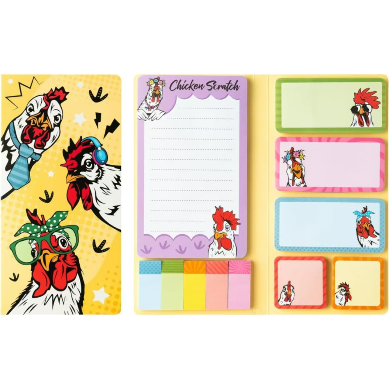 Rooster Notes Set, 550 Sheets,Cute Cartoon Dog Post It Notes with 3 Point Pens, Self-Adhesive Writing Memo Pages Back to School Office Supplies