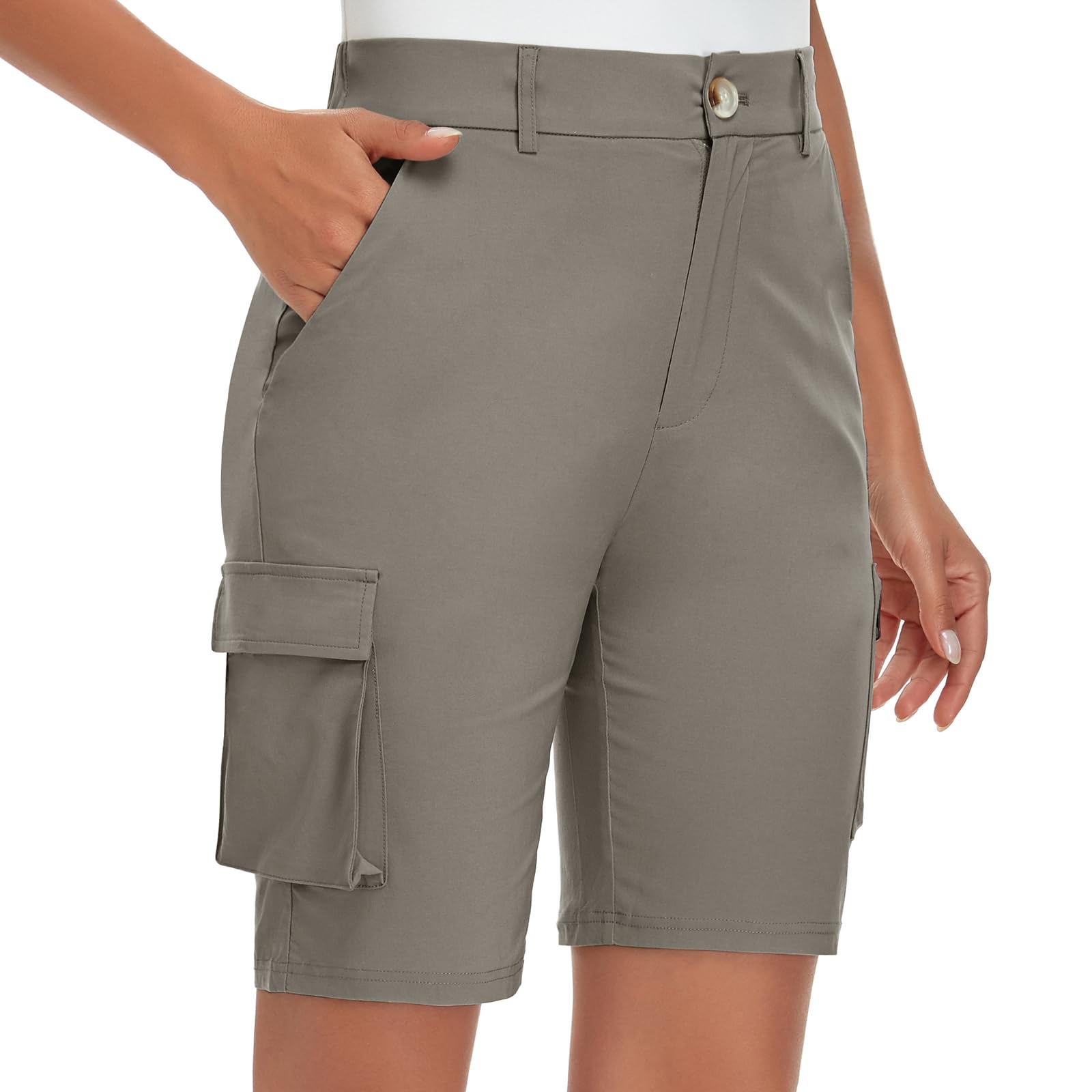 Soneven Wanderhose Damen Kurz Cargoshorts Bermuda Shorts Sommer Outdoor Trekkinghose Leichte Schnelltrocken für Wandern Golf Camping Reisen Sport