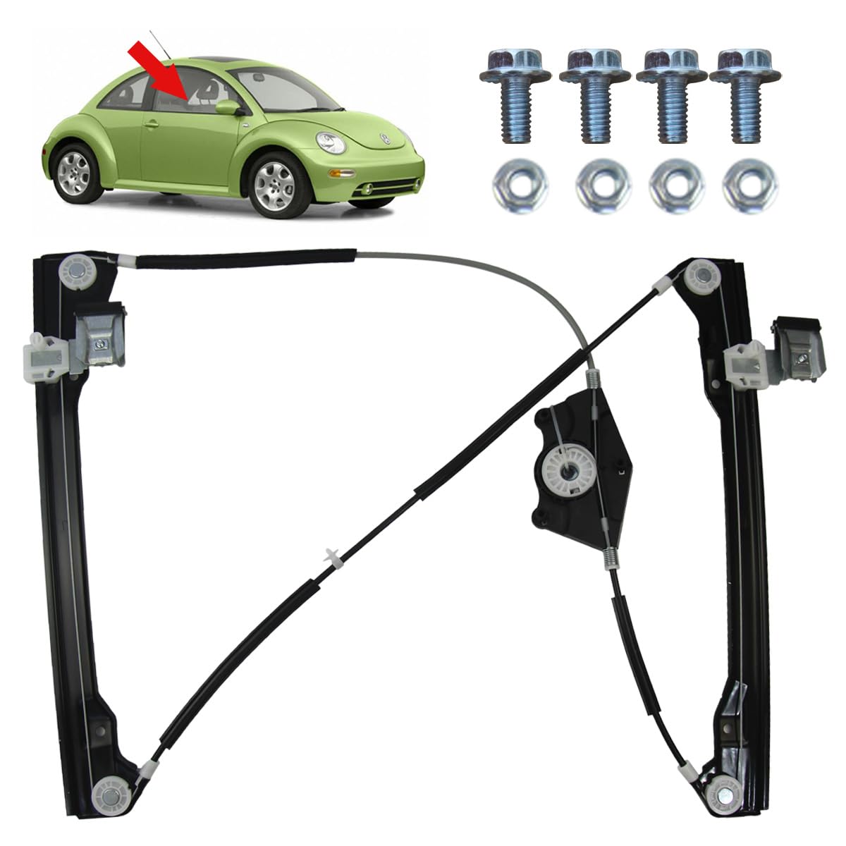 Kit Alzacristallo Per New Beetle Cabrio 2002-2010 - Posteriore Destro, 7 Pezzi