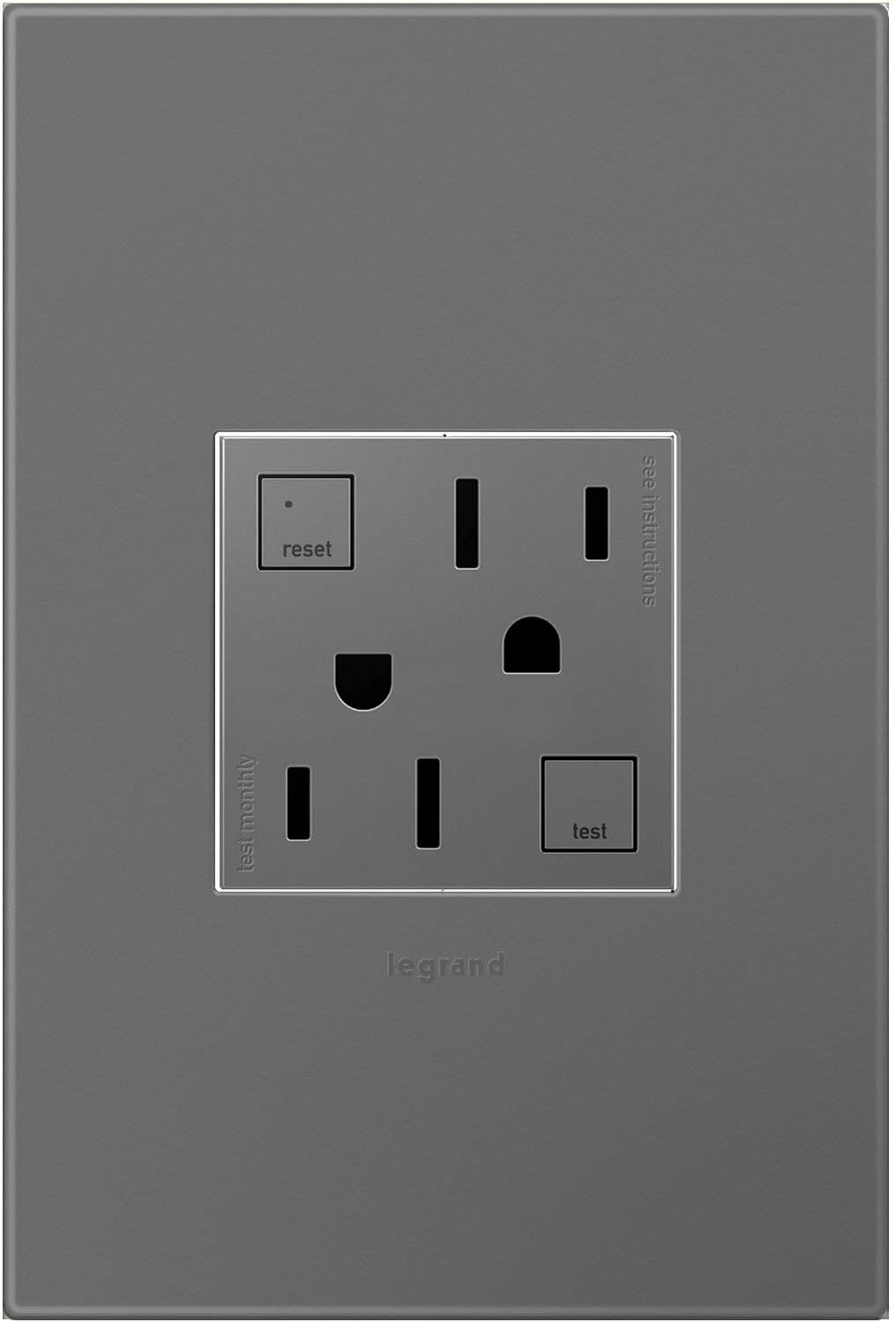 Legrand adorne Tamper-Resistant Self-Test Electrical GFCI Outlet, 15A, Magnesium Finish with Matching Wall Plate, AGFTR2152M4WP
