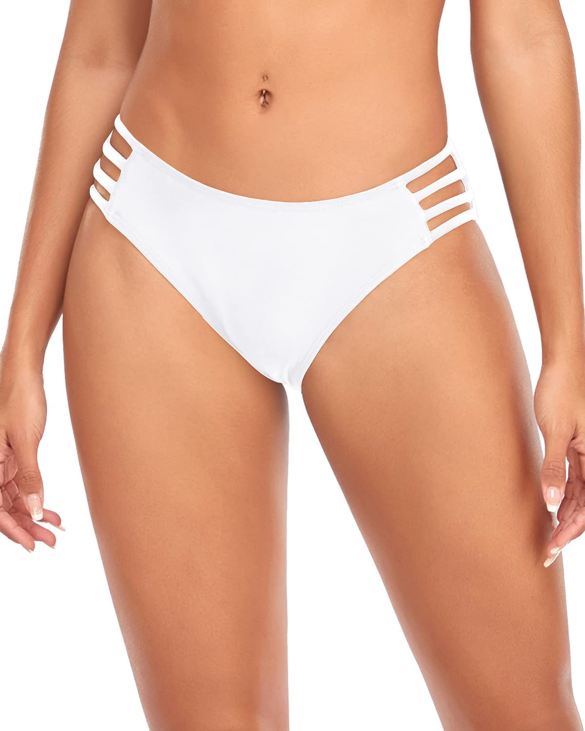 Tempt Me Women White Strappy Bikini Bottom Full Coverage Bathing Suit Bottoms High Cut Swimsuit Bottom M
