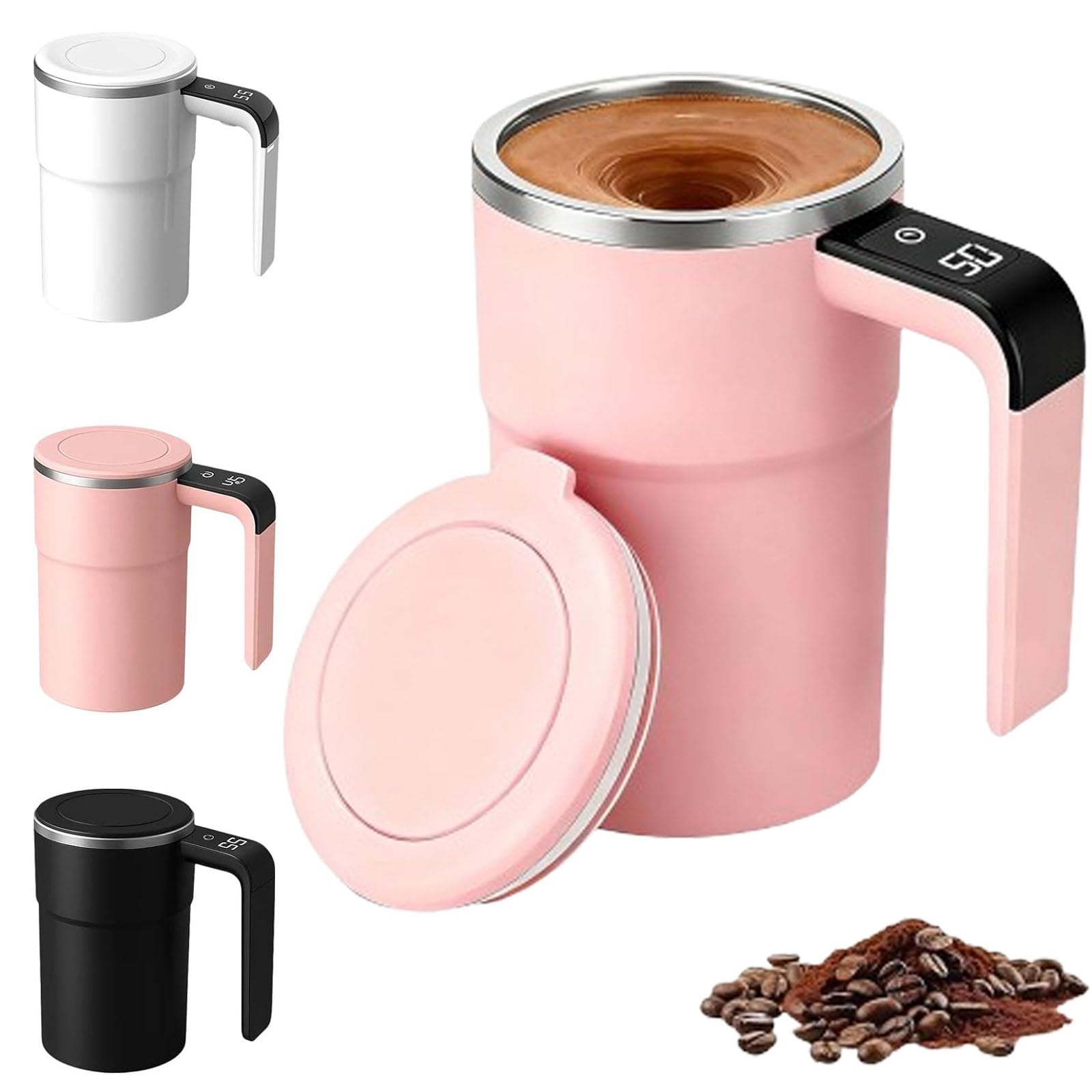Magnetic Mixing Cup Coffee Cup Spinner Auto Mixing Cup with Temp Display Stainless Steel Rechargeable Maker with Lid