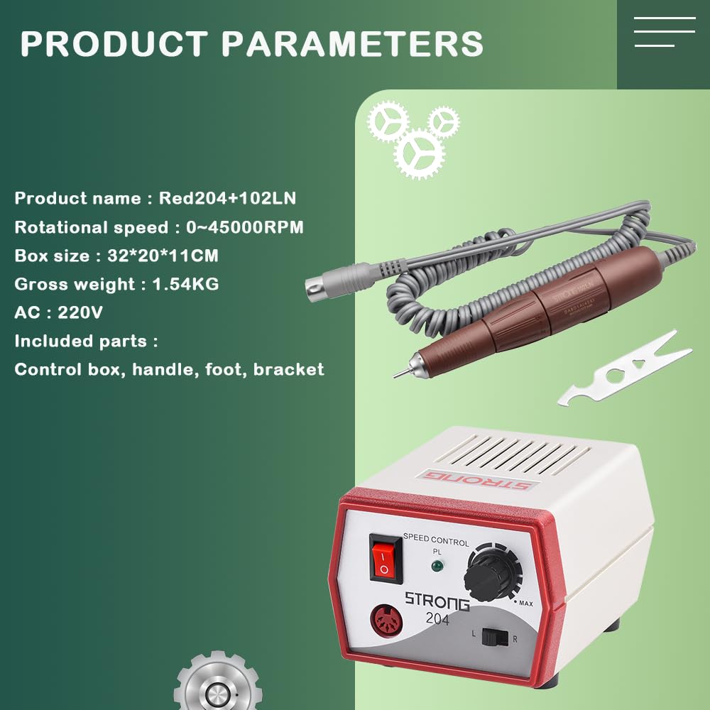 Elektrische Nagelfeile, Nagelbohrmaschine, 45000 U/min, professionell, tragbar, wiederaufladbar, E-Feile für Gel, Acryl, Maniküre, Pediküre-Set (204–102LN)