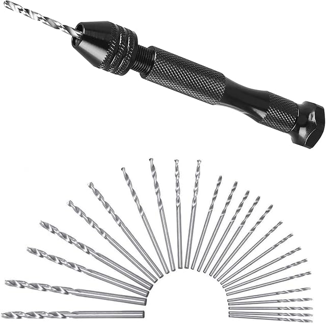 DFsucces Precision Pin Vise Hobby Drill, 26 Pcs Precision Pin Vise Hand Drill with Twist Bits Set,Mini Hand Drill Tool, for Delicate Manual Work, Electronic Assembling and Model Making