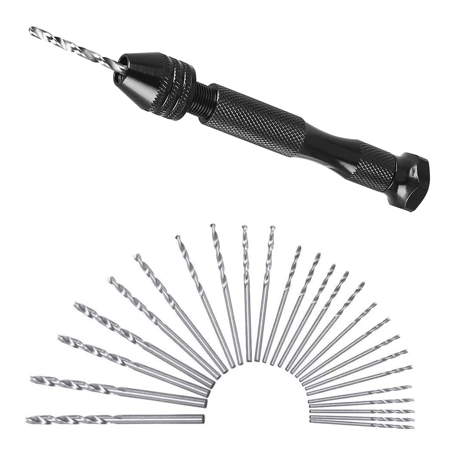 DFsucces Precision Pin Vise Hobby Drill, 26 Pcs Precision Pin Vise Hand Drill with Twist Bits Set,Mini Hand Drill Tool, for Delicate Manual Work, Electronic Assembling and Model Making